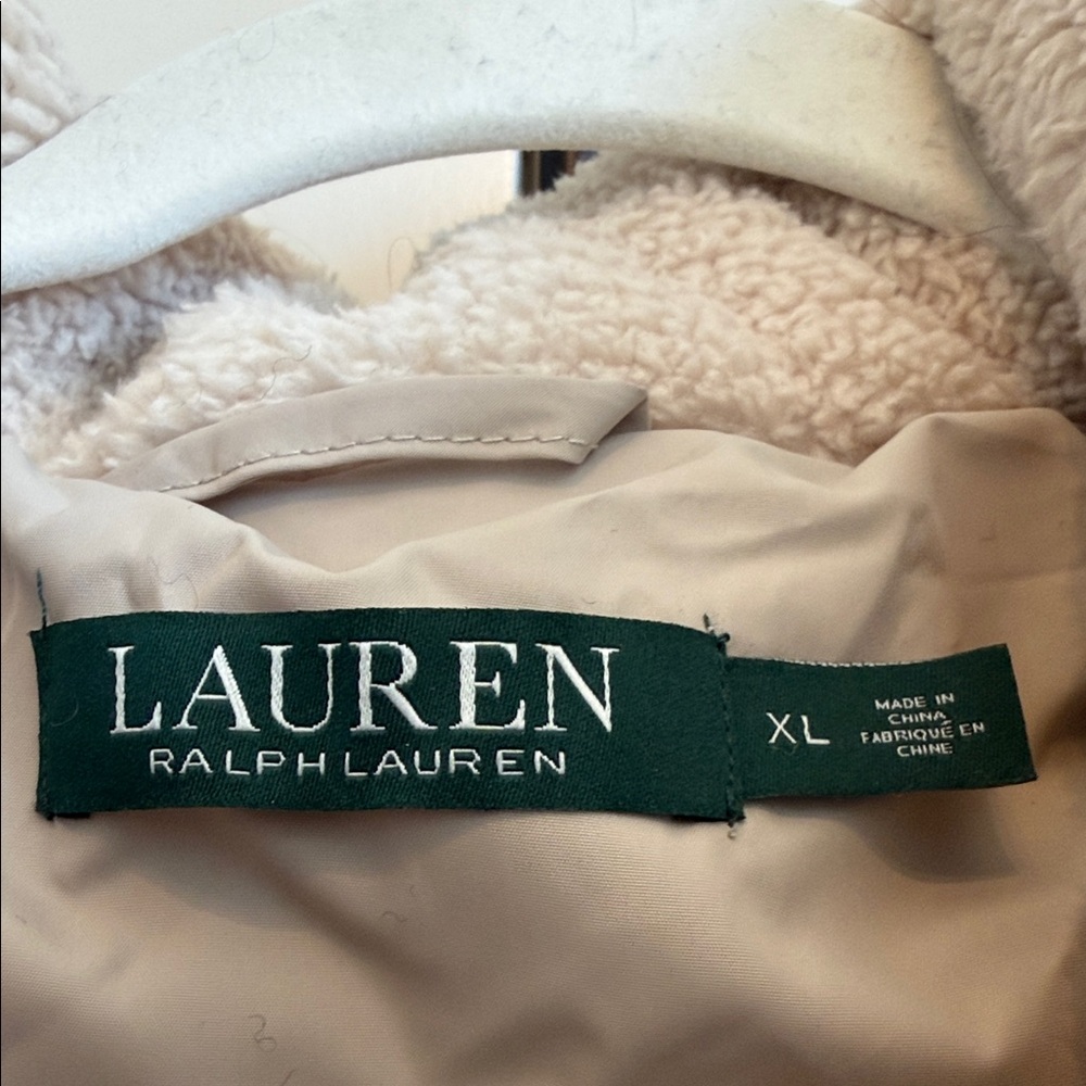 Lauren/Ralph Lauren Women's Beige Puffer Coat with Faux Fur Hood - Picture 3 of 16